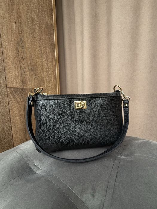 Сумка кросбоді чорна шкіра Італія