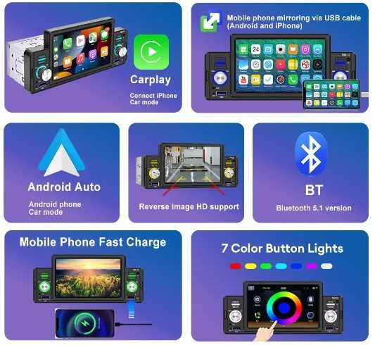 Магнитола 550-10 1DIN Android Bluetooth FM USB Apple Carplay Android