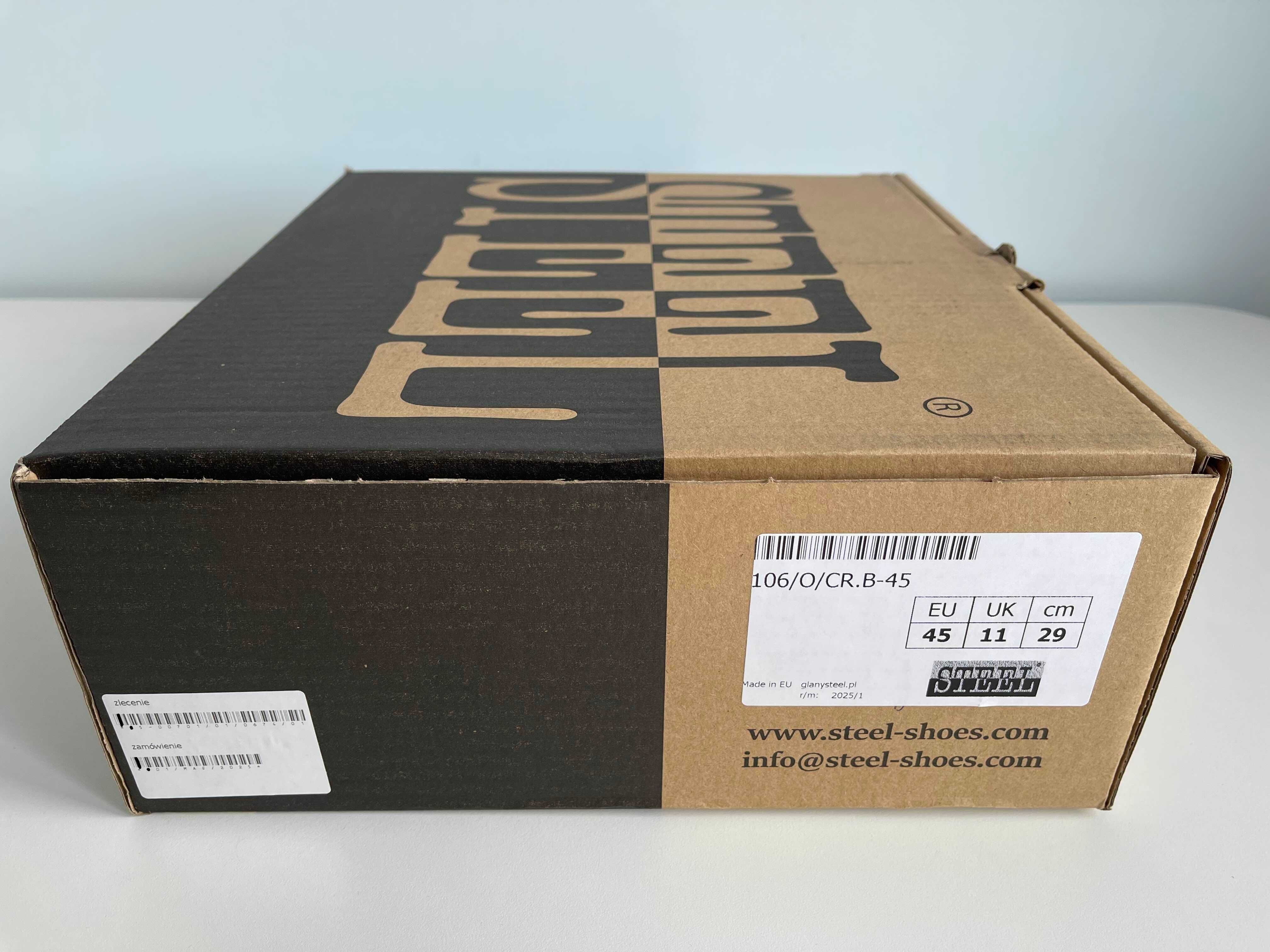 Buty GLANY rozmiar 45, czarny mat, 10-dziurek, Steel 105-106/O/CR.B