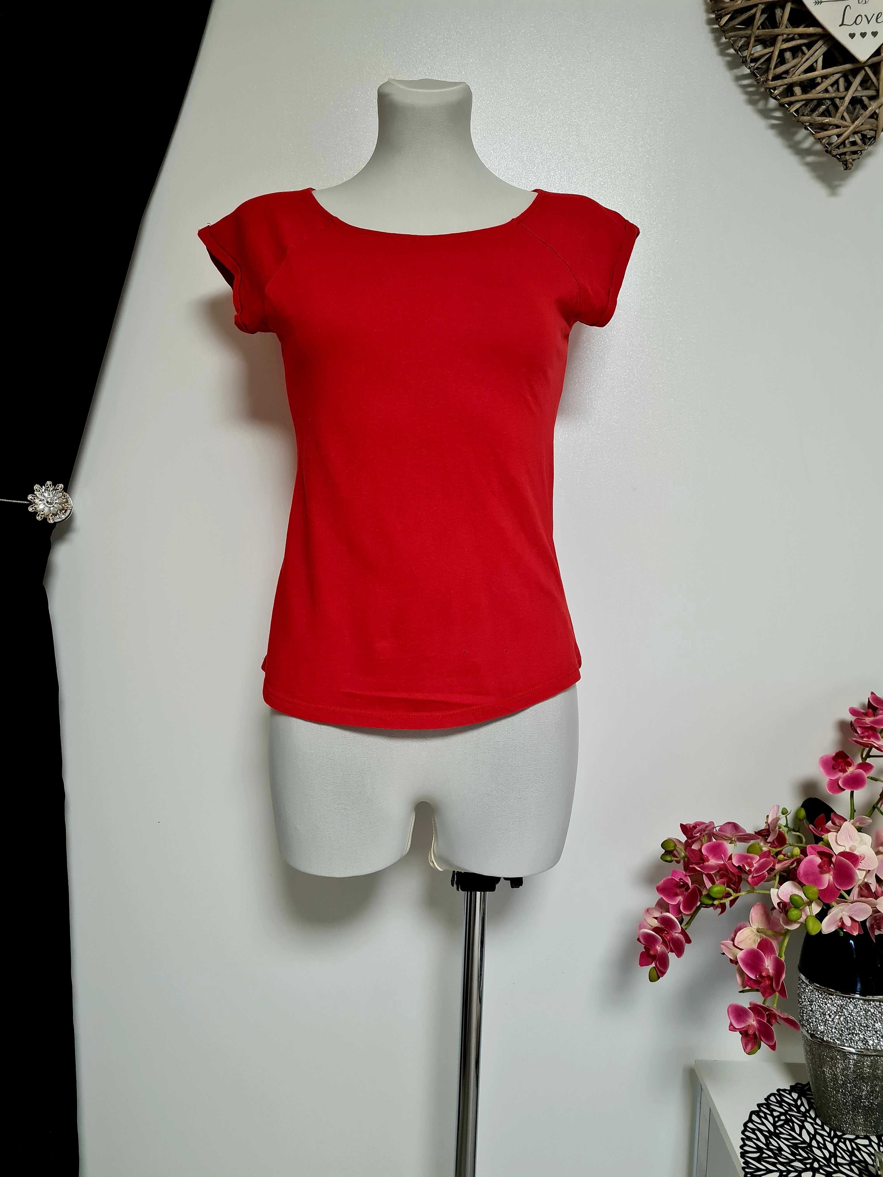 388. Klasyczna czerwona bluzka damska koszulka t-shirt XS 34
