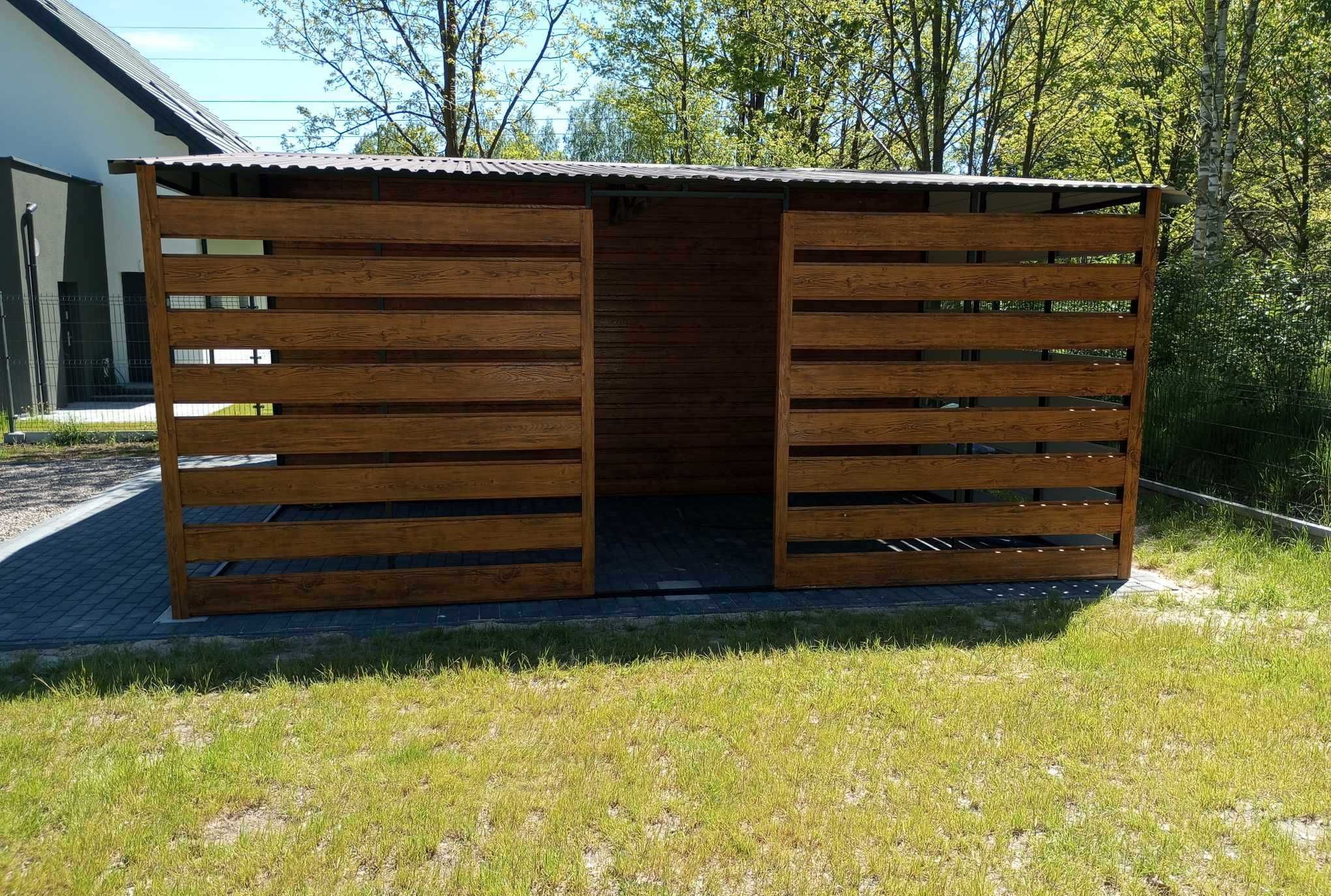 Garaż blaszany z altaną drewnopodobny brama uchylna PRODUCENT (249)