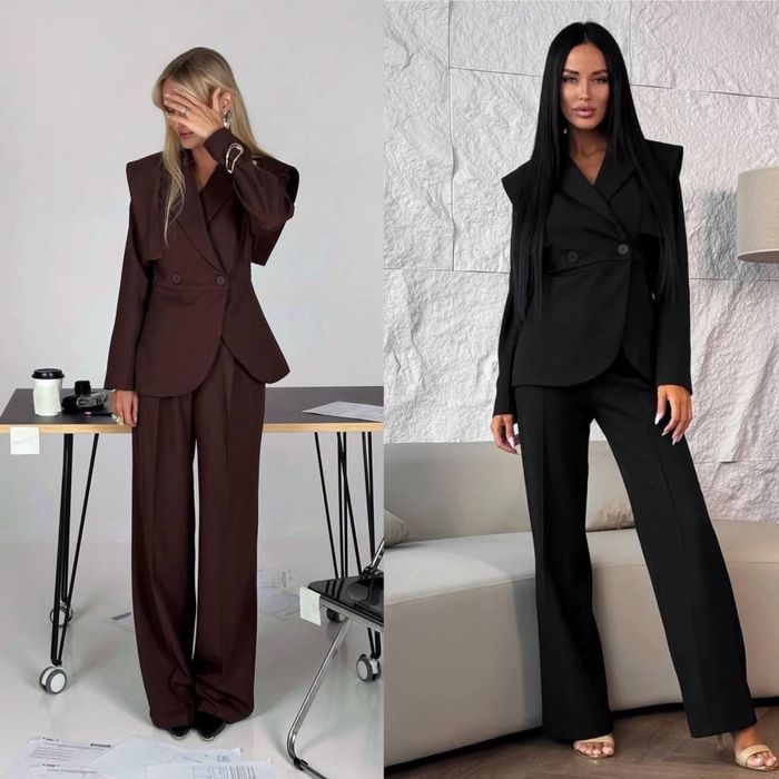 Женский костюм пиджак+брюки S-XL черный,шоколад Жіночий костюм брючний