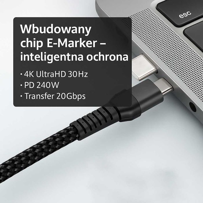 Kabel USB 3.2 USB-C na USB-C 1m 4K 30Hz PD 240W 20Gbps – wysoka jakość