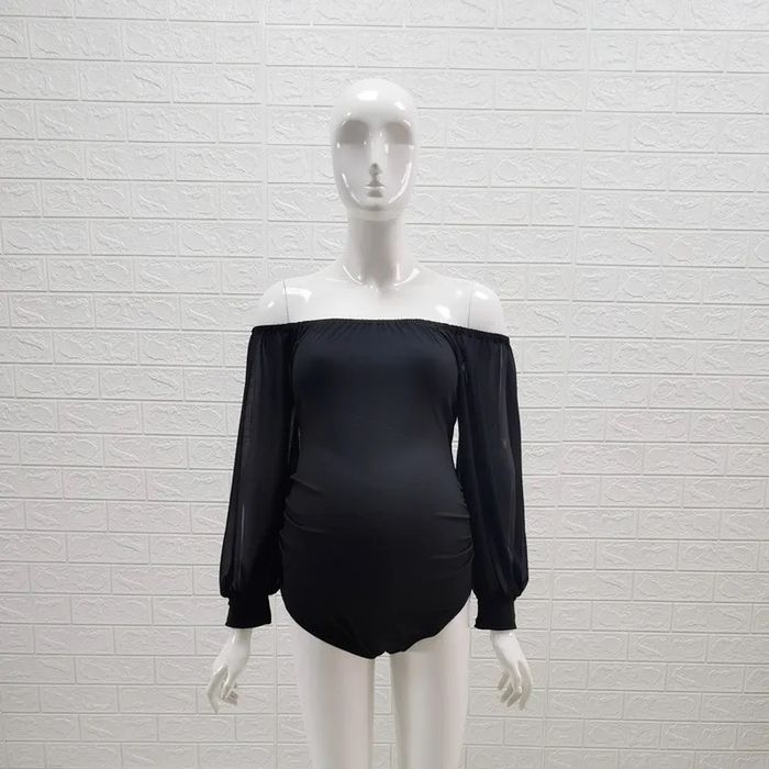 Czarne białe body do sesji ciążowej z szyfonowymi rękawami L XL