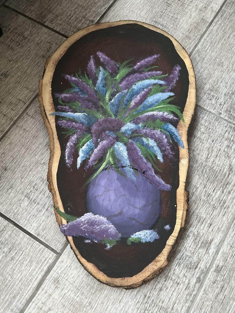 Obraz malowany na krążku drewnianym