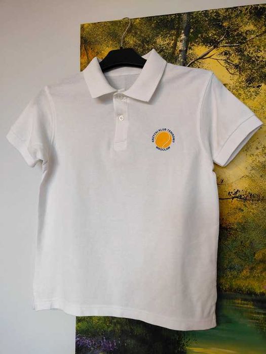 t-shirt polo 146 152 biała
