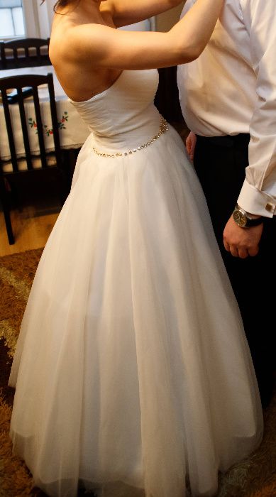 Suknia ślubna Princessa, śnieżno biała 34, 36, 38 wiązanie gorsetowe