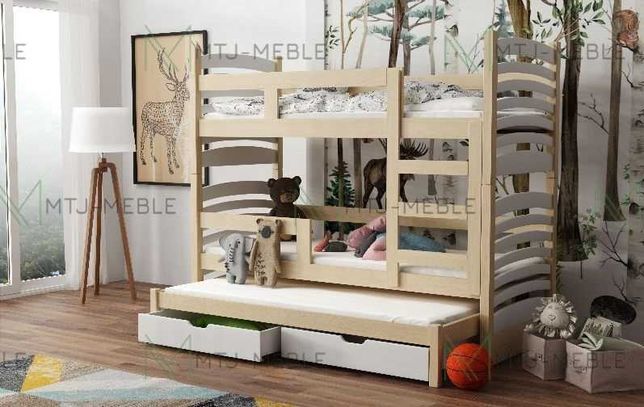 Łóżko dla trójki dzieci piętrowe OLAF - materace GRATIS!