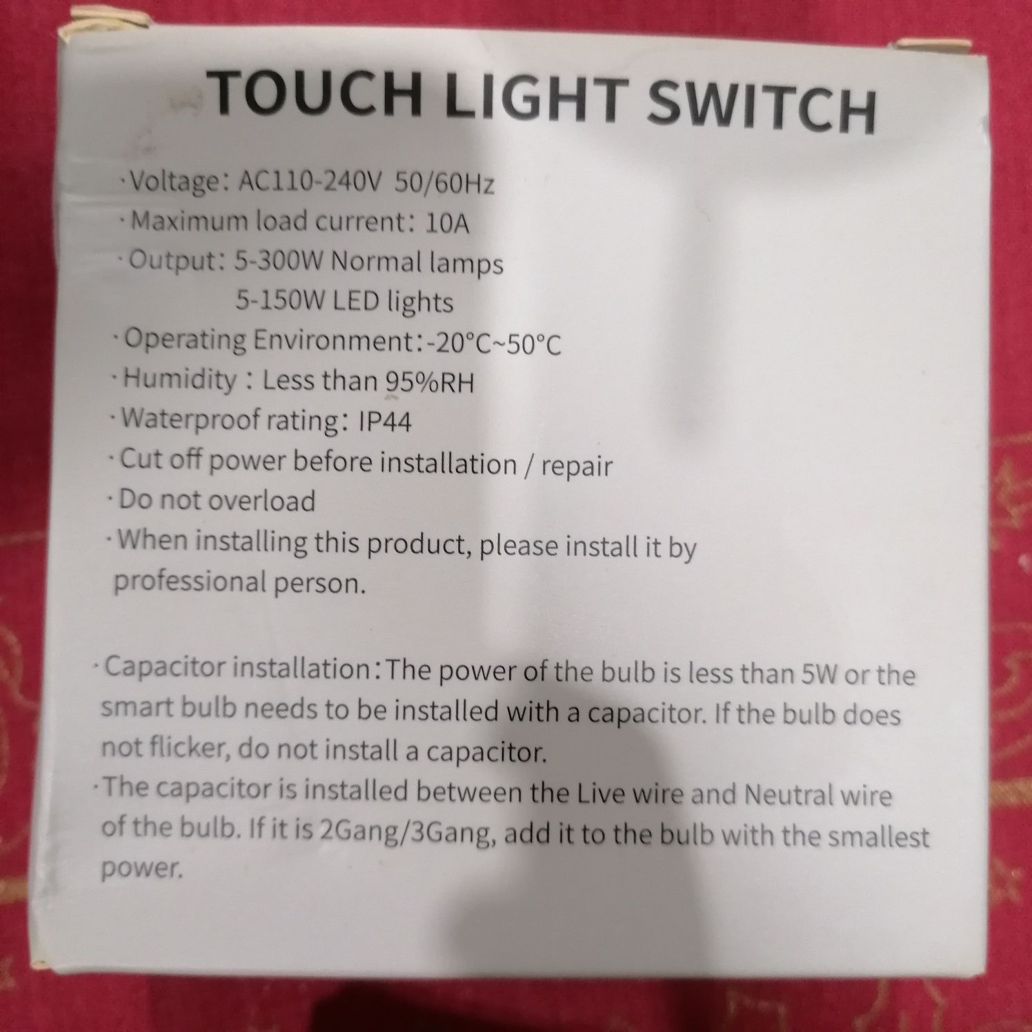 Interruptor touch Luz (2 fases)