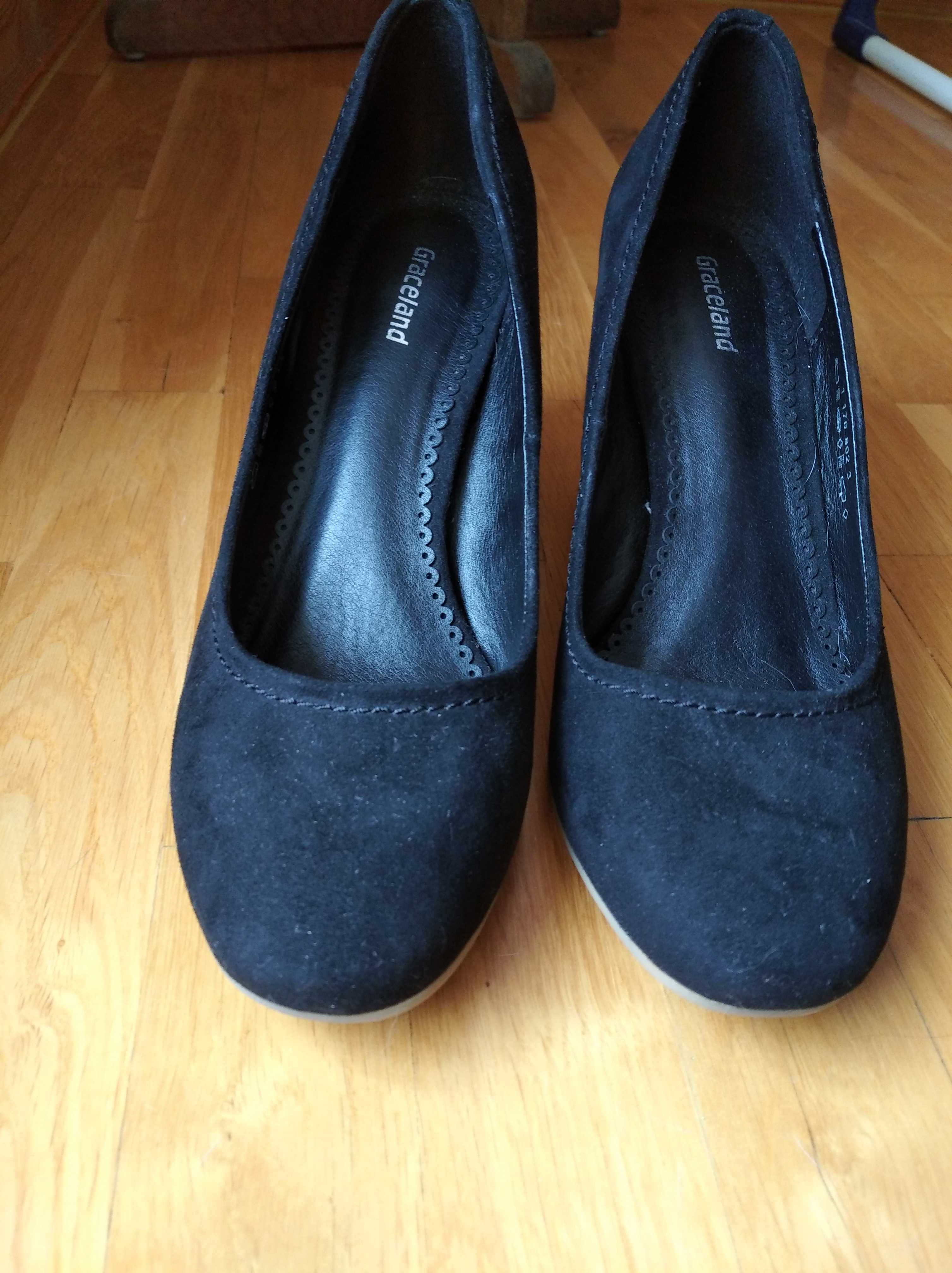 Graceland 36 nowe buty czółenka zamszowe na słupku obcasie czarne