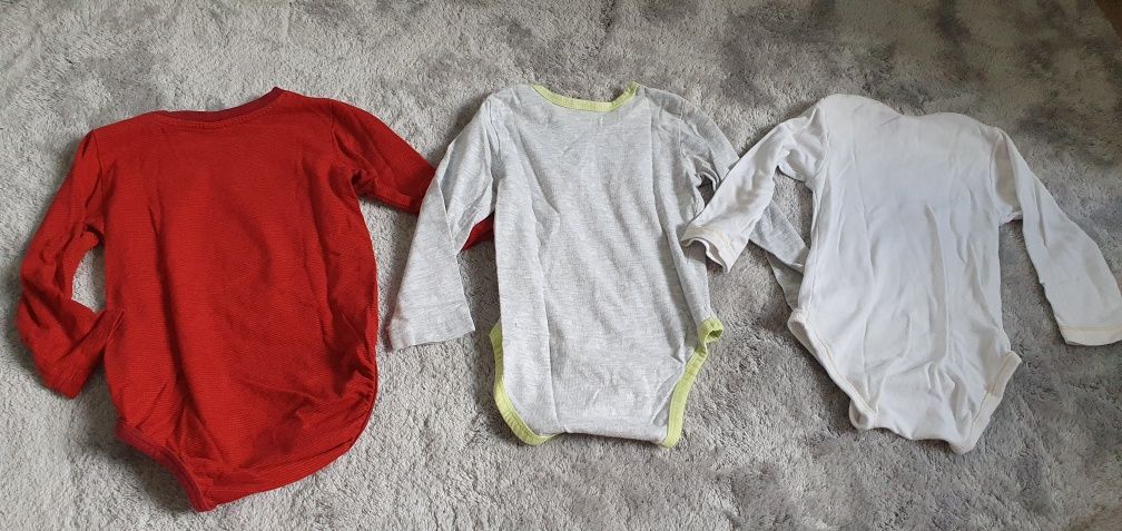 Zestaw 3x bidy na długi rękaw 80/86 RESERVED czerwone, szare, białe