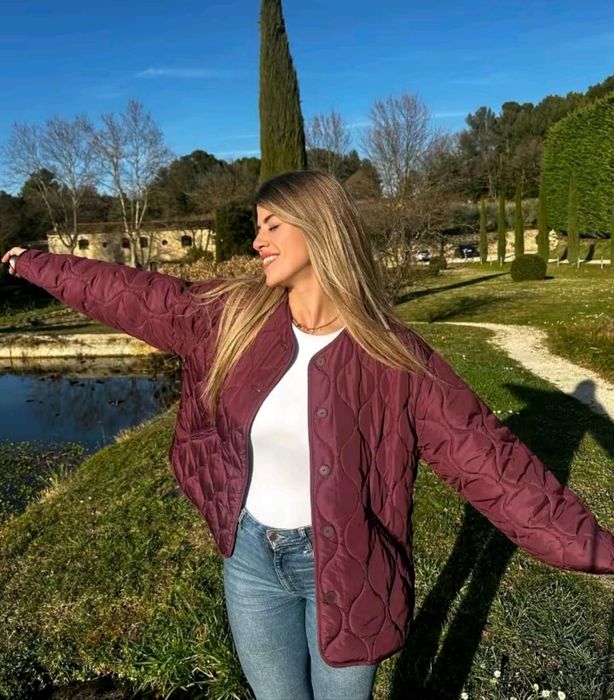 Zara kurtka pikowana XS 34 oversize bordowa wodoodporna