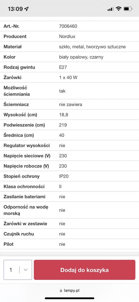 Piękna biała lampa nordlux