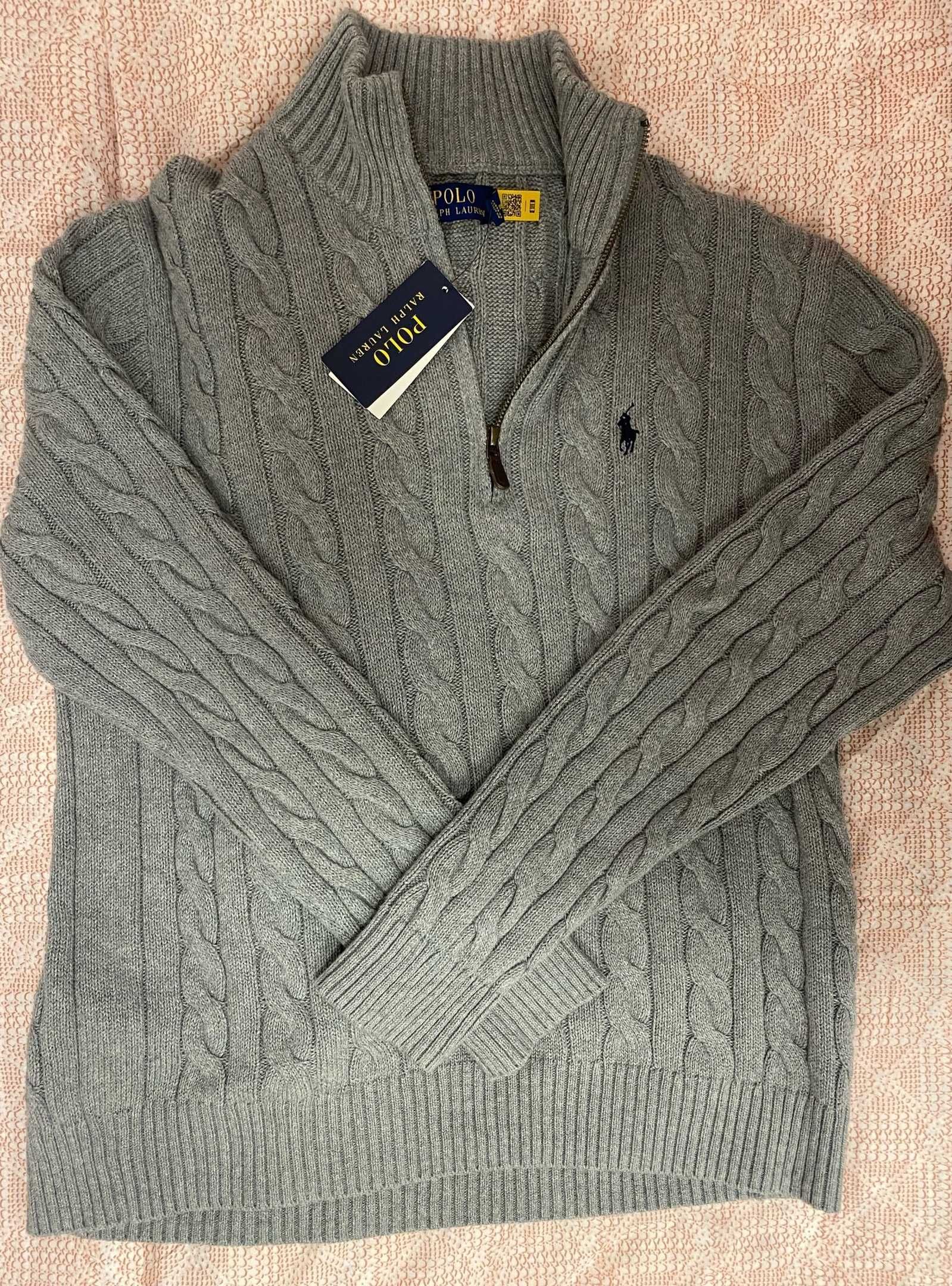 Sweter warkocz na zamek zip Polo Ralph Lauren najnowsza kolekcja, L_XL