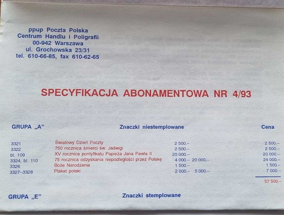 Znaczki pocztowe 1992,1993 czyste