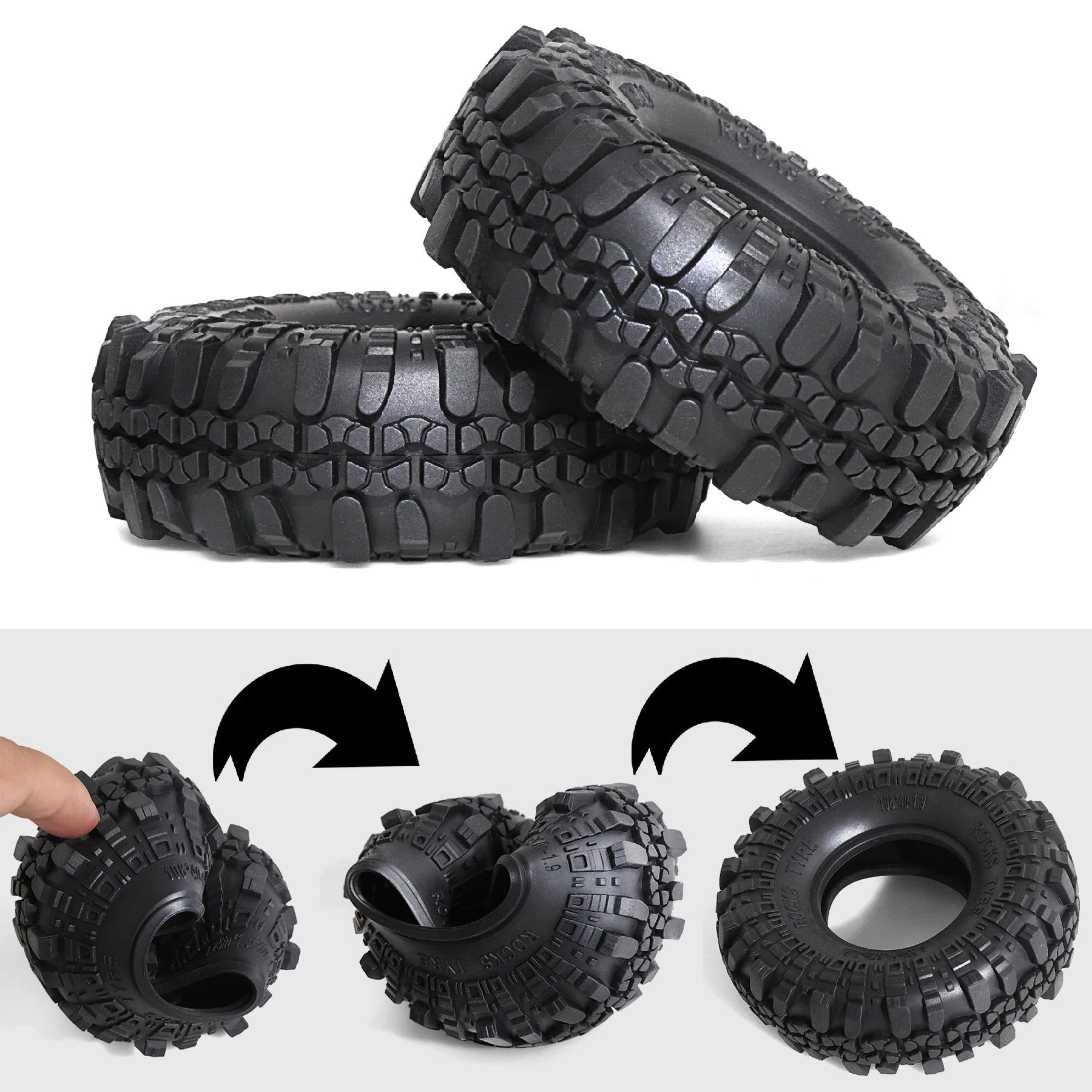 4 opony 1.9" 108x40mm do modelu rc TRX SCX MST FMS TAMIYA AMEWI REELY