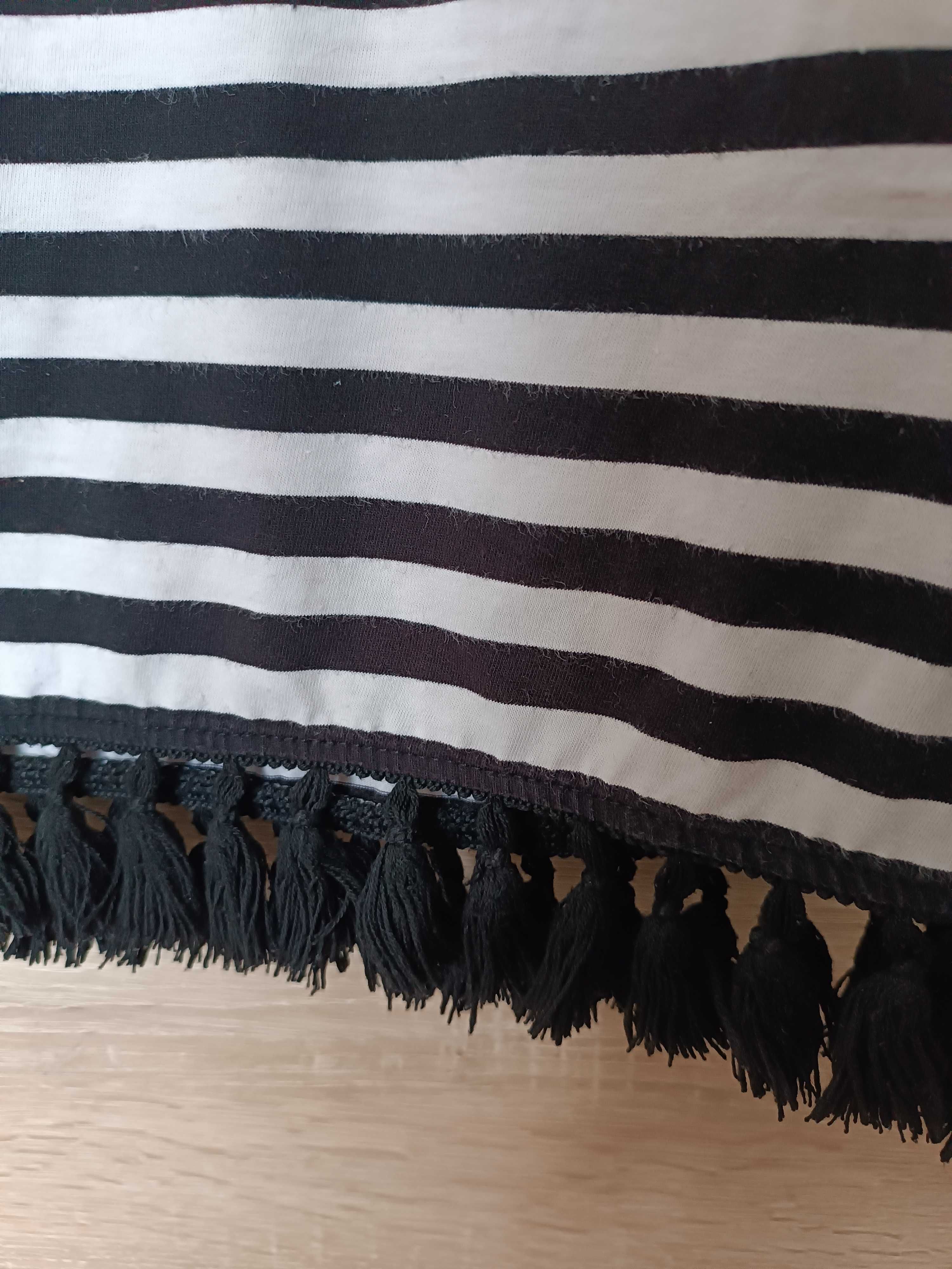 Bluzka damska boho w paski z frędzlami używana, rozmiar S/M