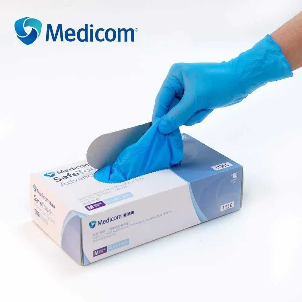 Рукавички нітрилові Medicom Slim Blue S,М (50 пар/100 шт) блакитні