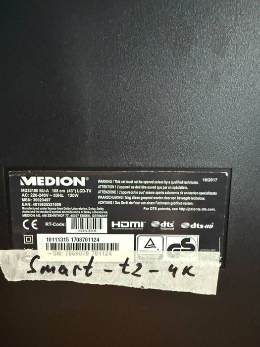 Телевізор Medion 43” 4K UHD Smart TV / T2