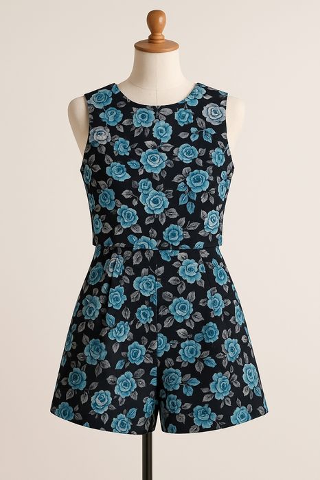 kombinezon/szorty  w kwiaty na zamek z tyłu z baskinką 36 pepites