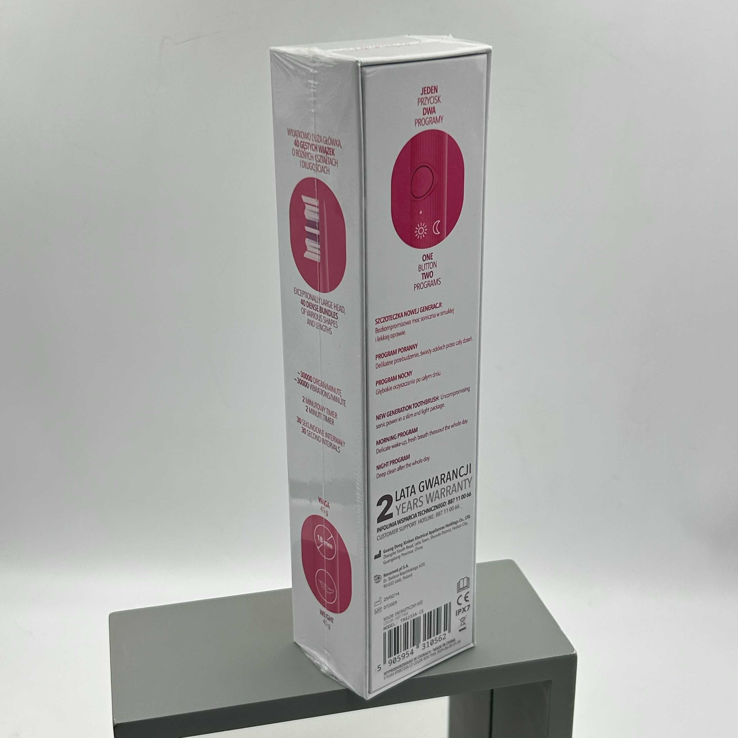 NOWA! Szczoteczka soniczna VITAMMY Pura Slim RÓŻOWA 45 dni IPX7 45G