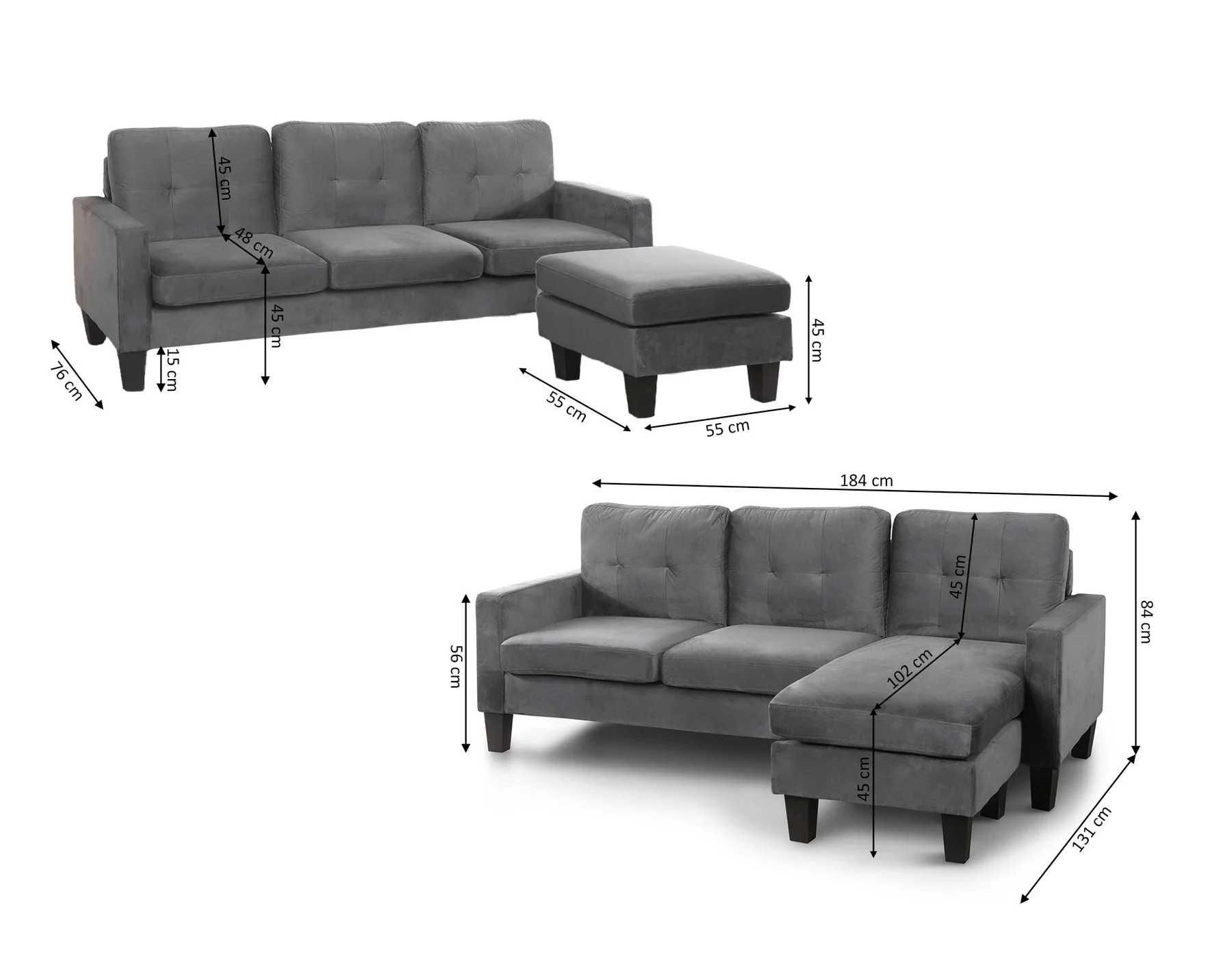 ENVÍO GRATUITO!! Sofa Chaisse-Longue Reversível Preto Veludo
