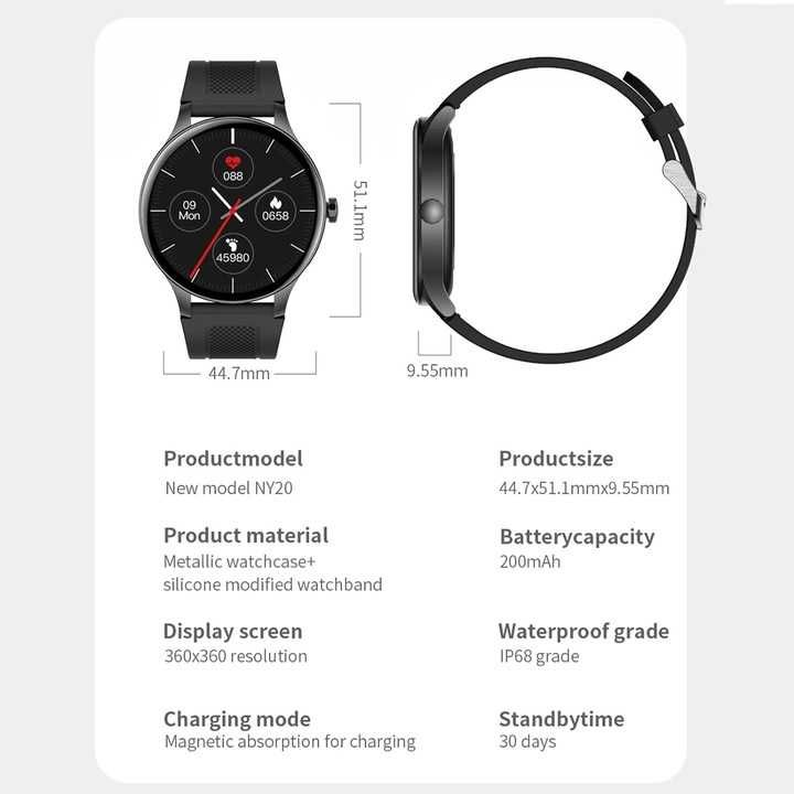 Smartwatch NY20 1,3" 360 x 360 Full Touch monitor zdrowia [2212]