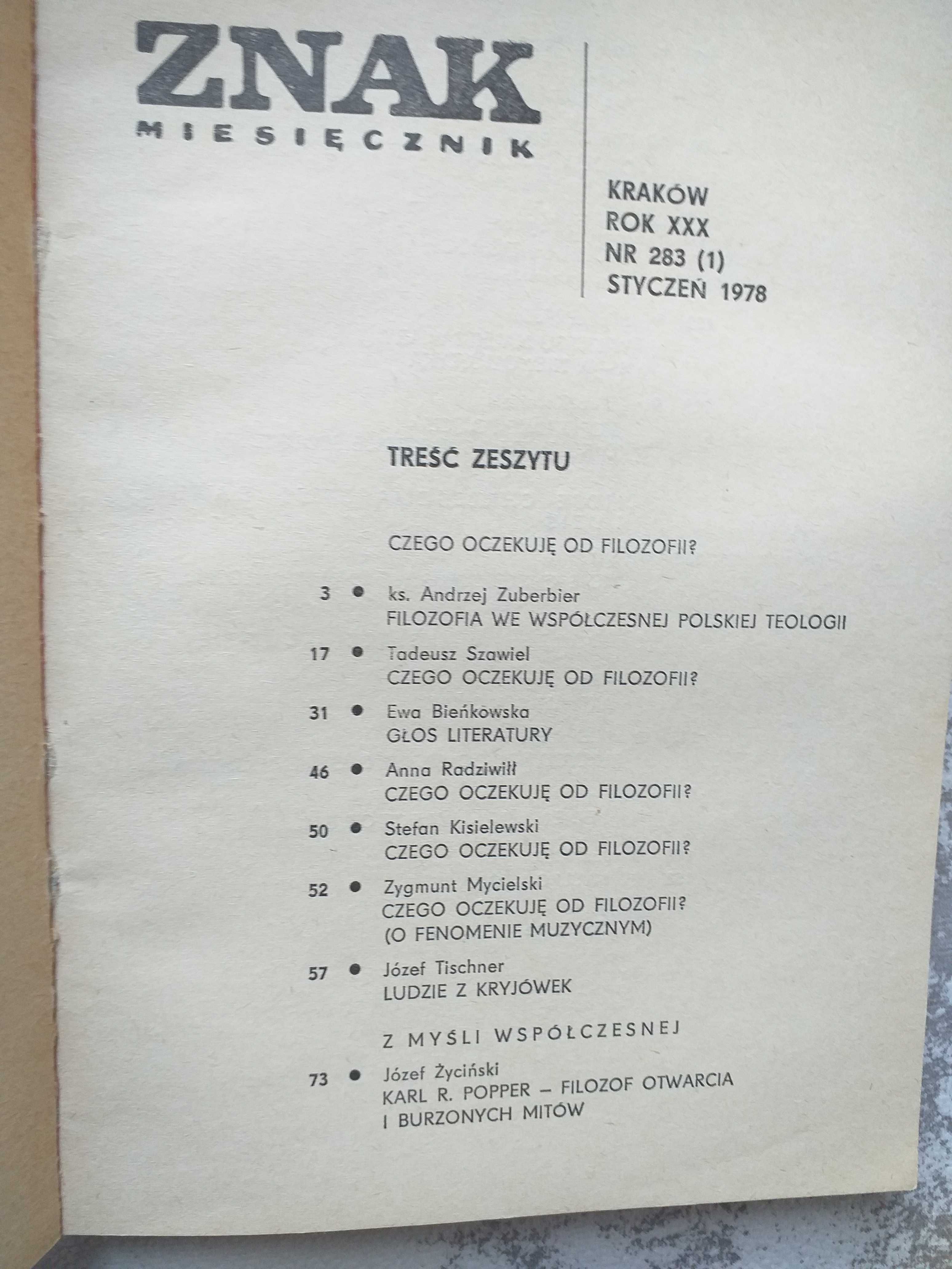 Znak 1978 nr 283, Czego oczekuję od filozofii, TIschner, Popper