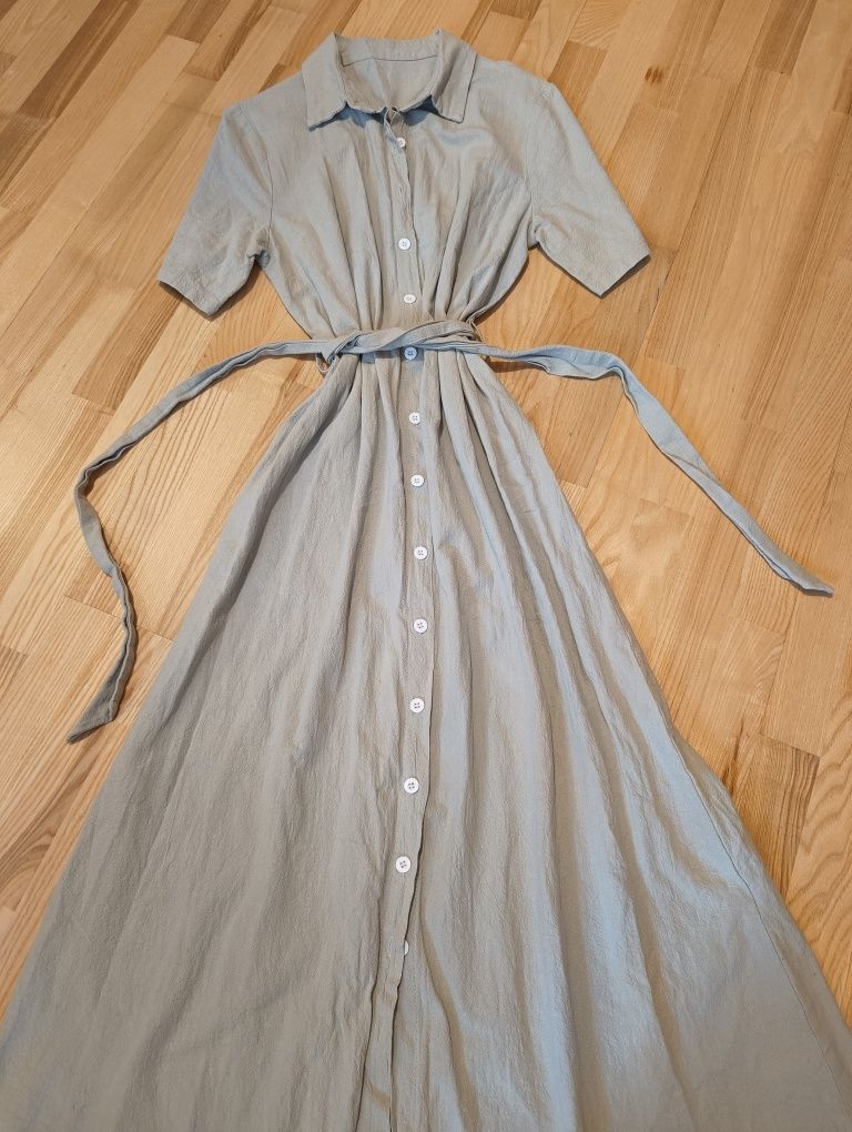 Śliczna pastelowa rozpinana rozkloszowana sukienka MIDI S do karmienia