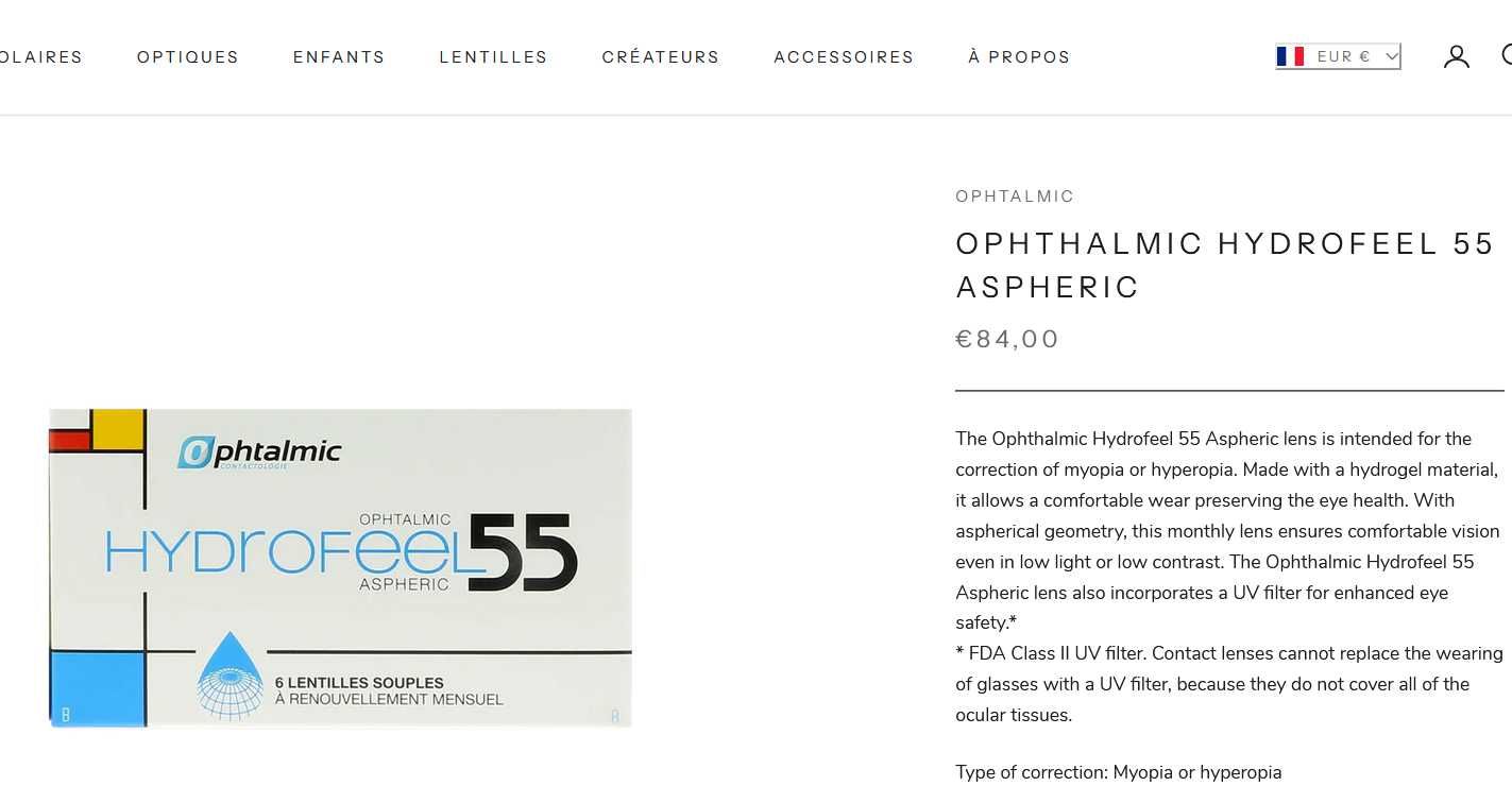 Контактні лінзи Ophthalmic Hydrofeel 55