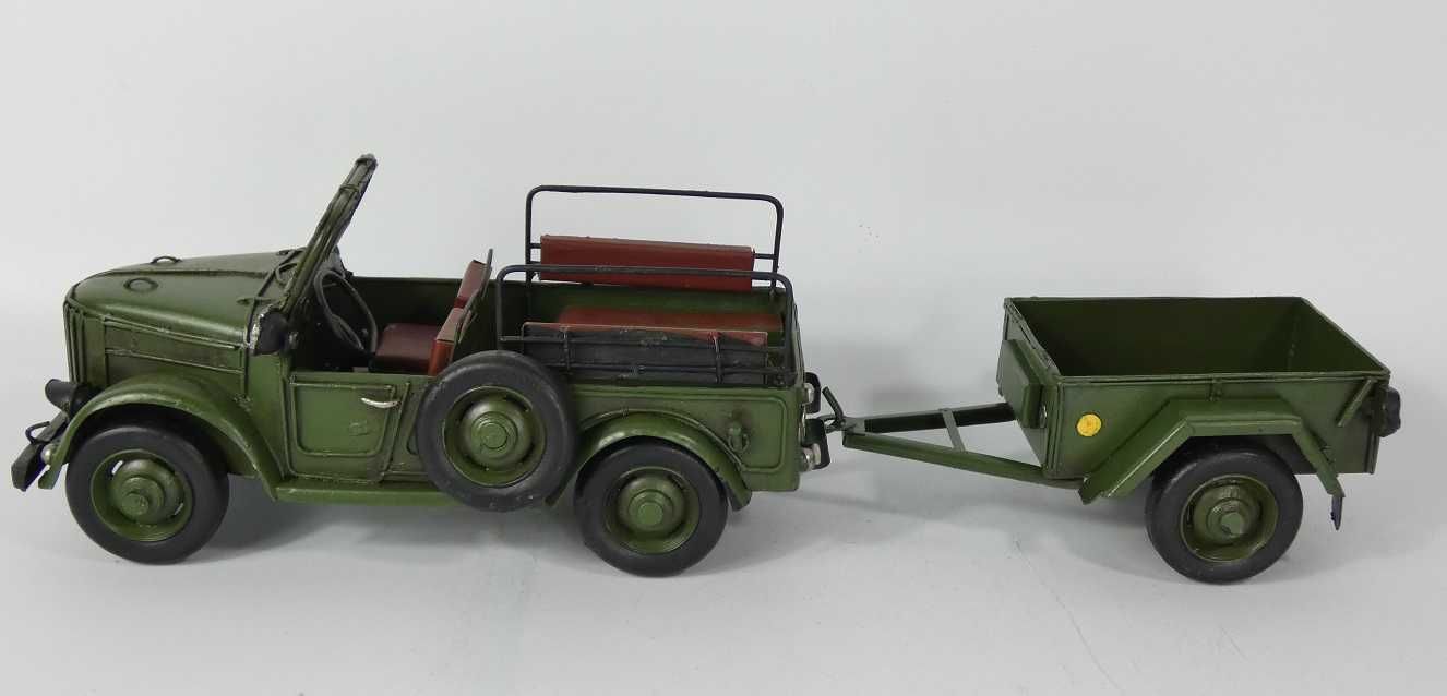 Wojskowy Metalowy model pojazd samochód JEEP z przyc pickup auto 36 cm