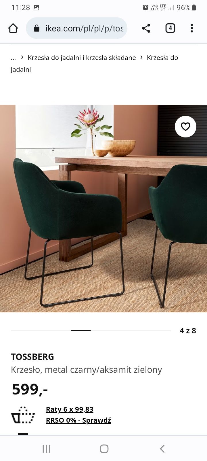 Krzesła Tossberg Ikea 4 sztuki.