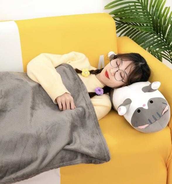 Мягкая игрушка-подушка "Кот-обнимашка" с пледом 55 см