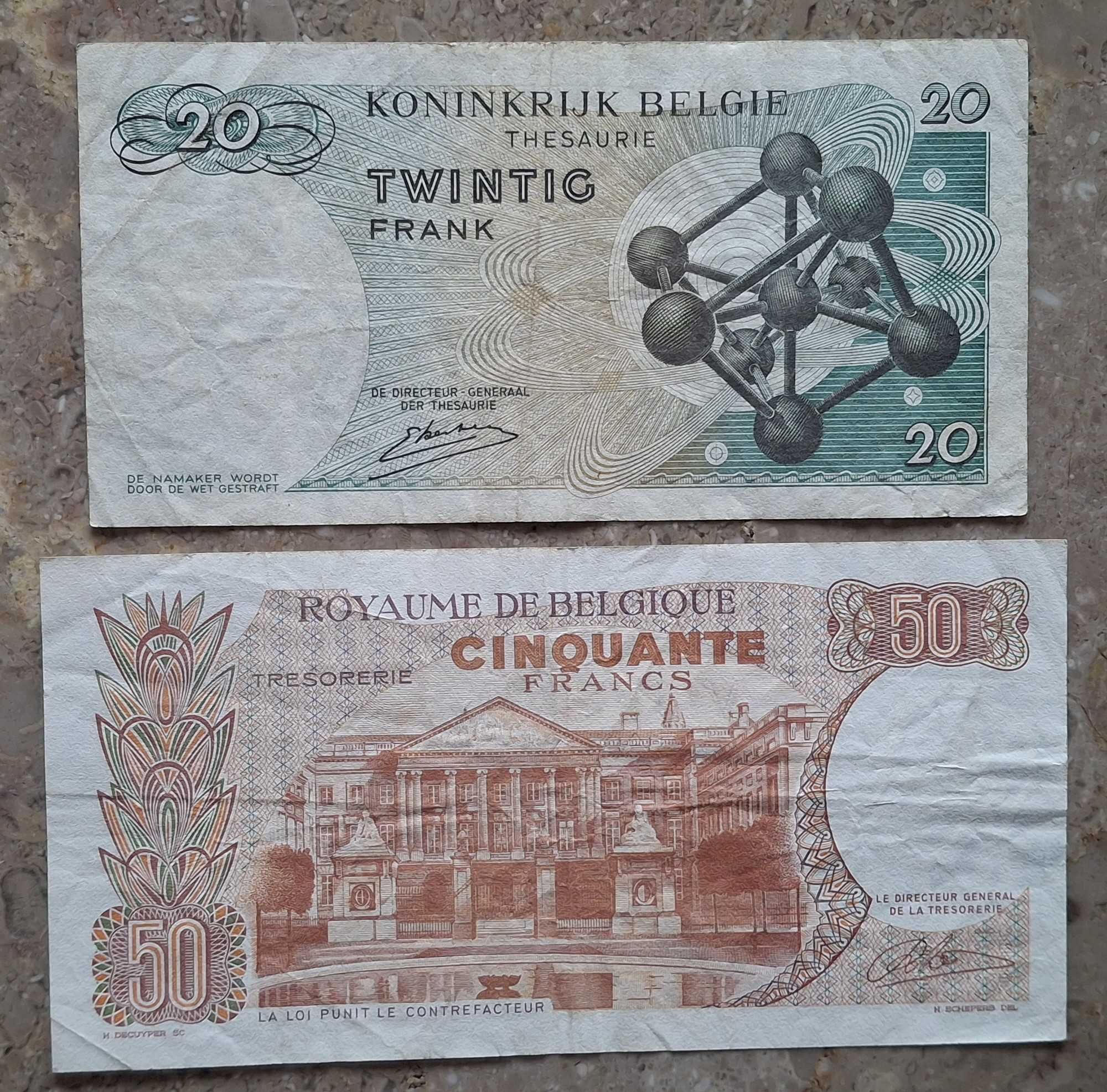 Bélgica - 20 + 50 francs (notas circuladas)