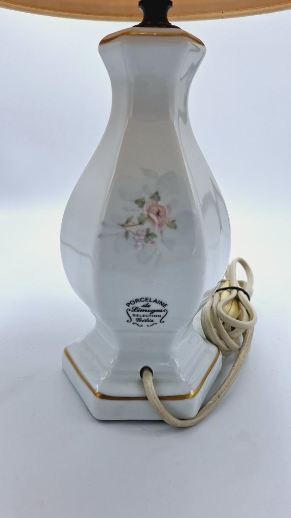 Lampa cudna Limoges porcelana biel i róż Vintage