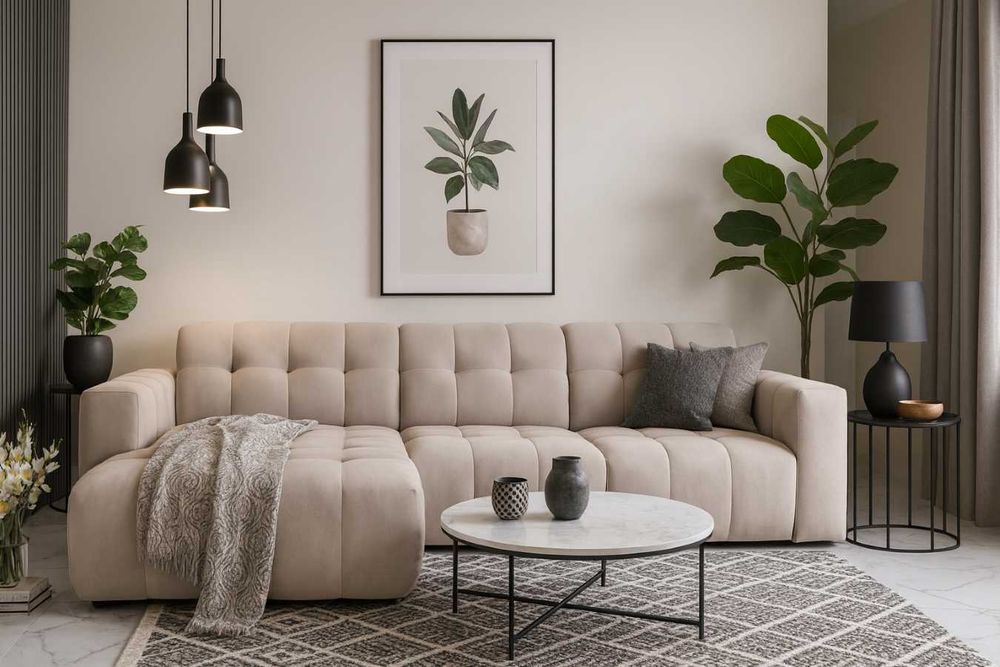 Nowoczesny narożnik elegancki z nowoczesnymi przeszyciami rogówka sofa