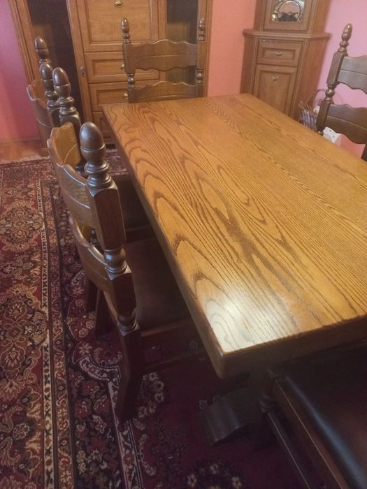 Dębowy solidny stół + 6 krzeseł