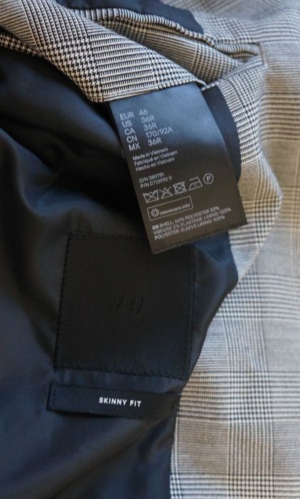 Garnitur H&M Rozmiar 46 i 52 Skinny Fit Kolor Szary Krata