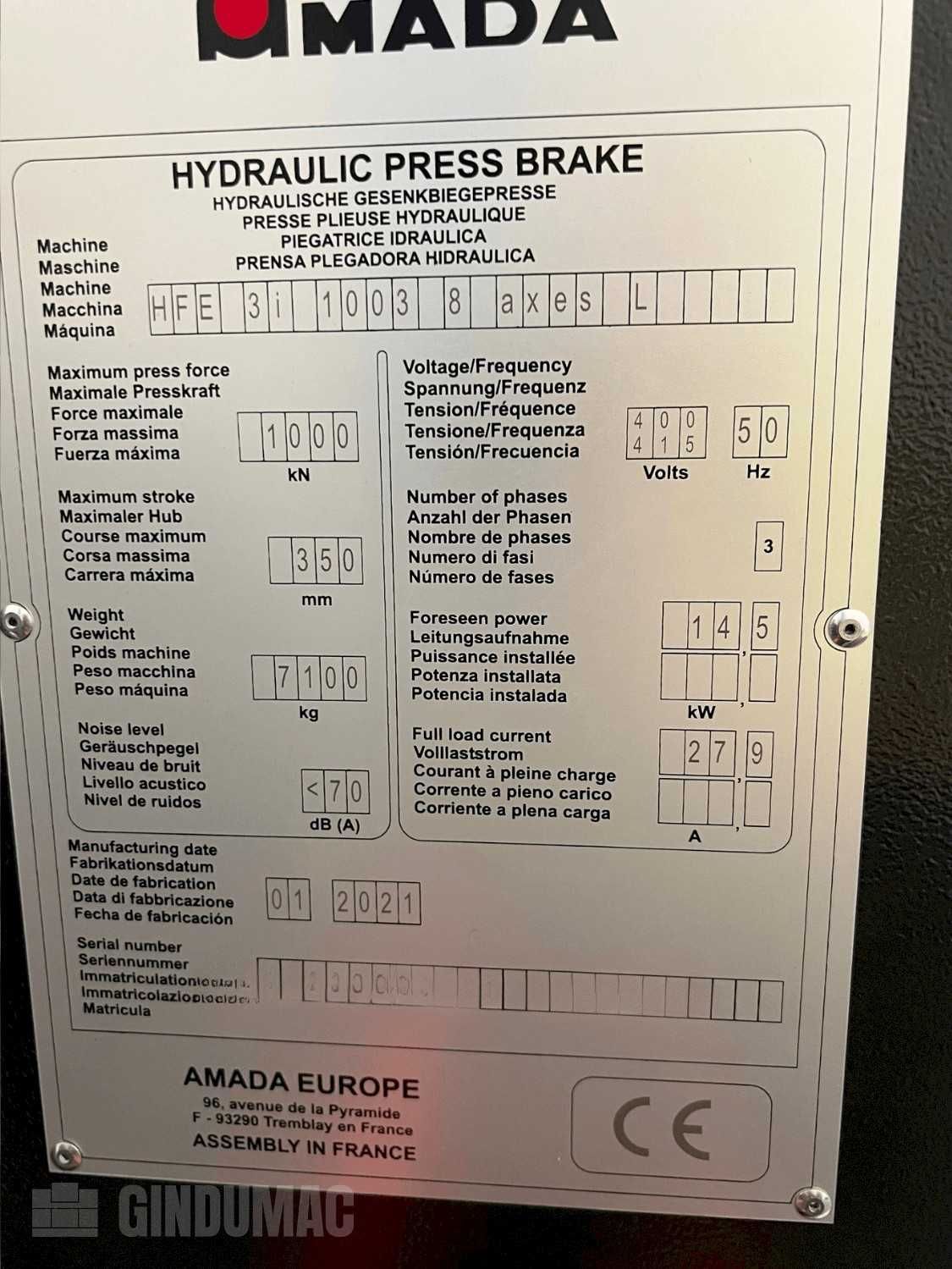 Zrobotyzowana prasa krawędziowa AMADA HFE3i 1003 z robotem YASKAWA