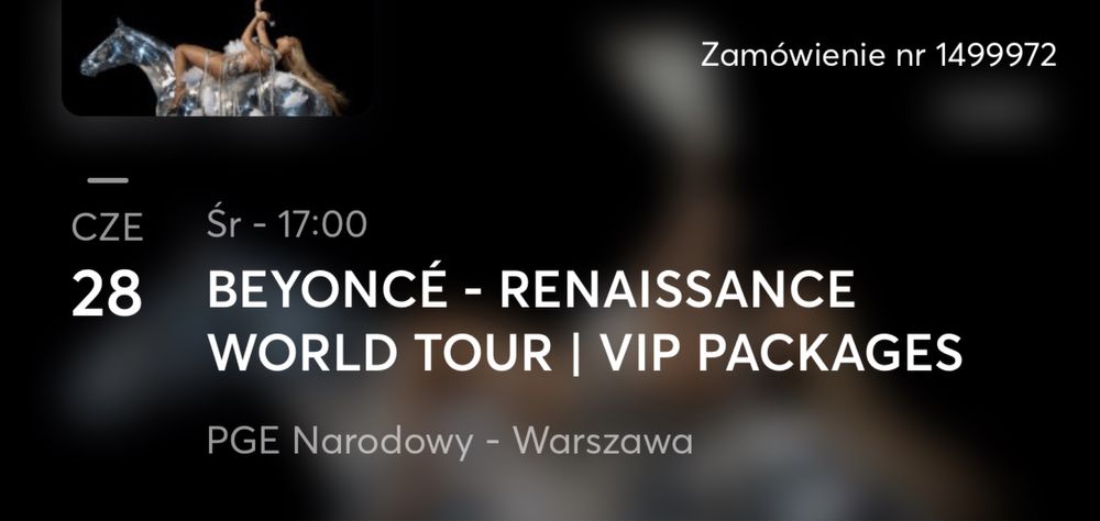 Bilety Beyoncé Renaissance Tour VIP 5 Club - RENAISSANCE EXPERIENCE