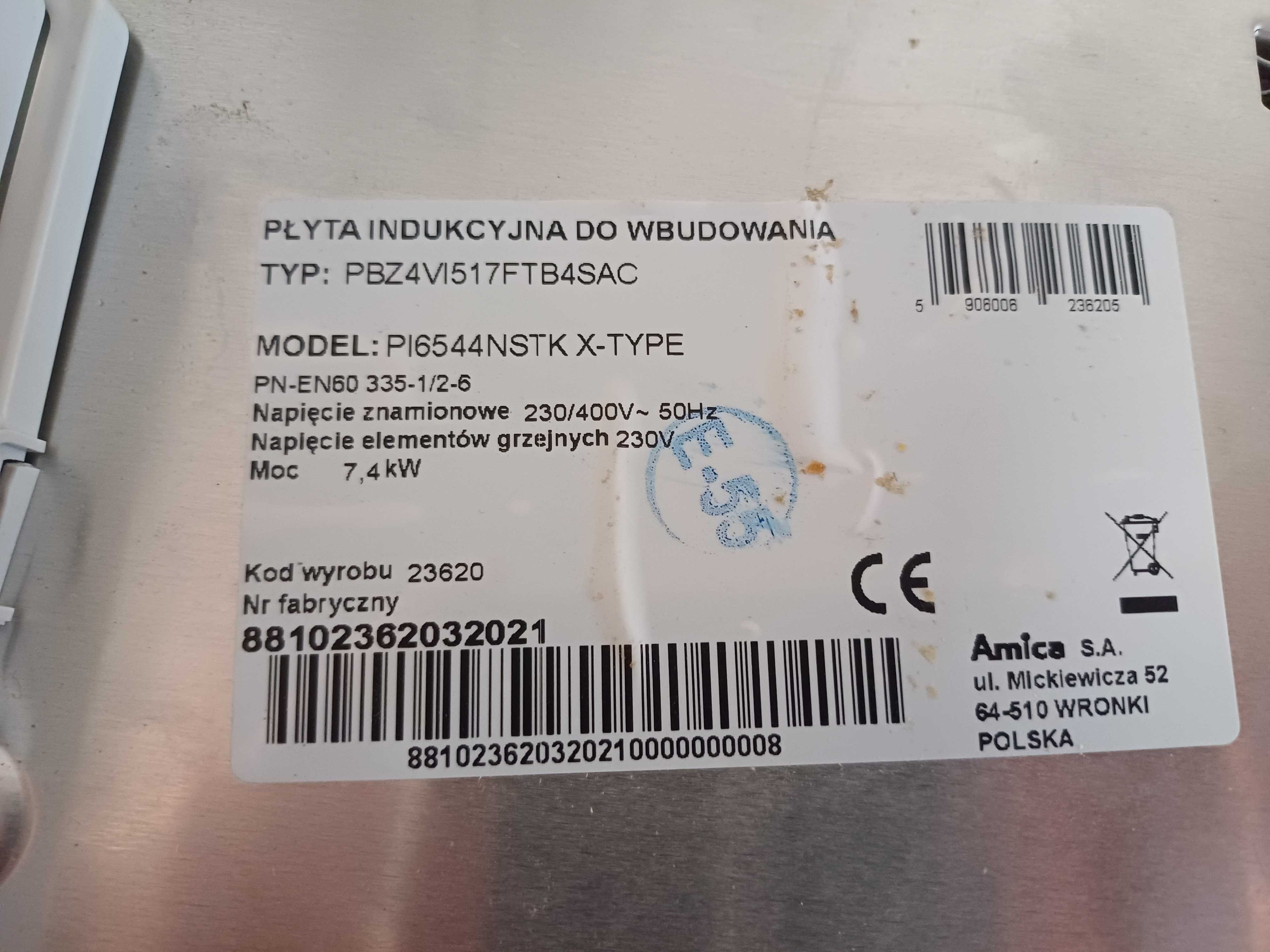 Płyta indukcyjna Amica PI6544NSTK X-TYPE (uszkodzony moduł)