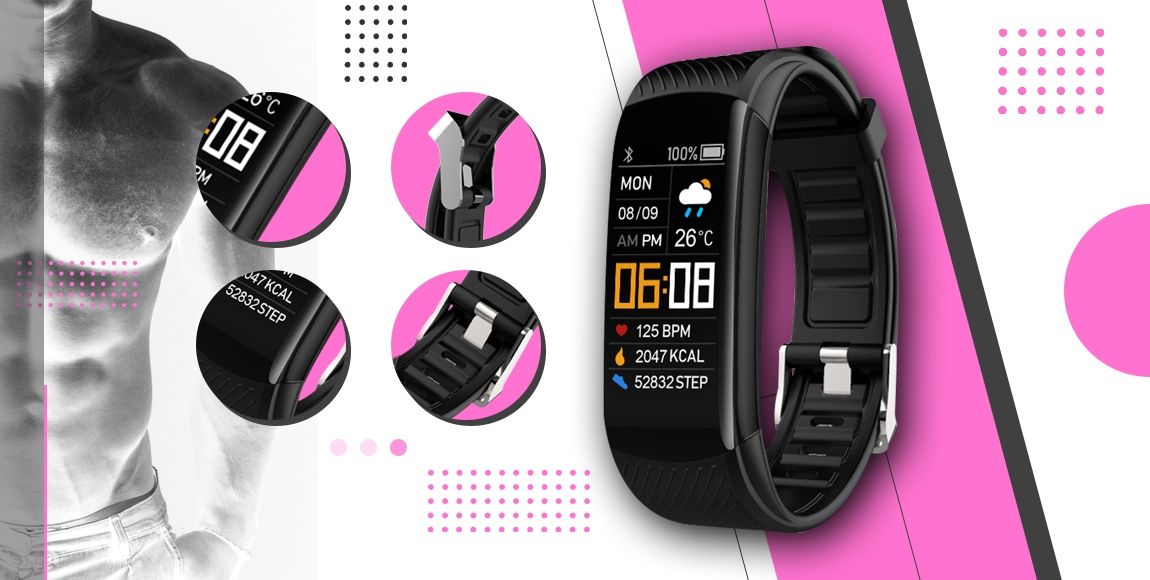 smartband giewont fit&go duo gw200-4 - black + pasek think pink