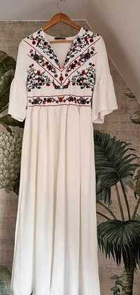 Biała sukienka z haftem-folk/boho/etno
