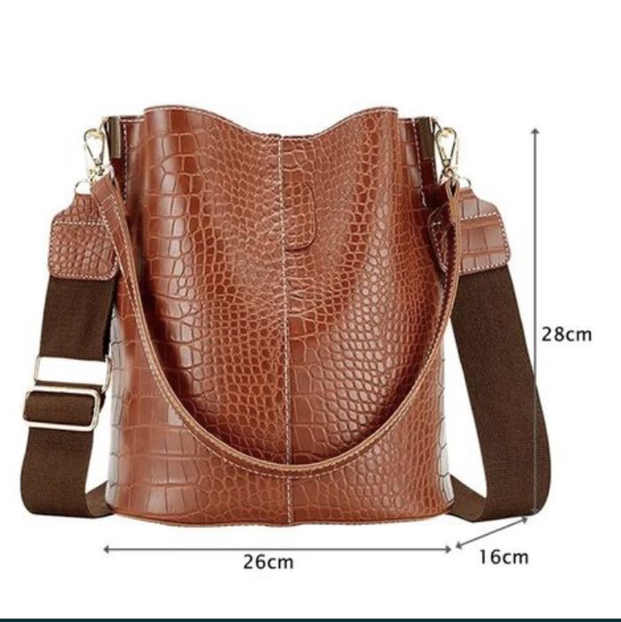 Сумка мешок кожа крокодила на плечо с ремнем женская Рыжая/коричневая
