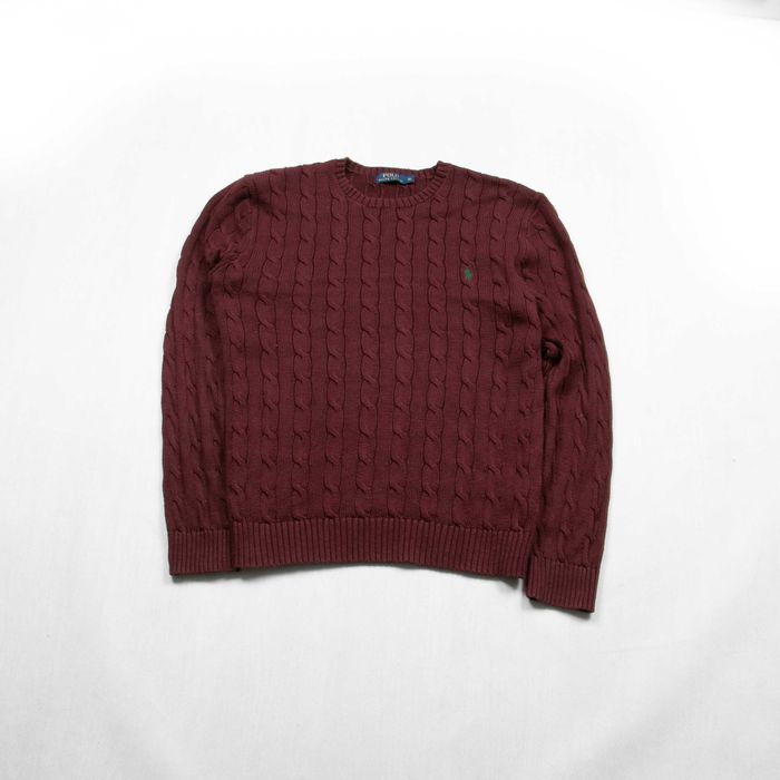 Ralph Lauren warkocz sweter logowany XL burgund