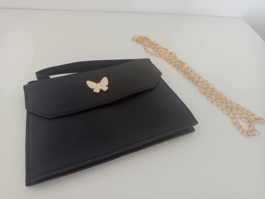 Torebka mała czarna kopertówka złoty dopinany łańcuszek 19*12cm