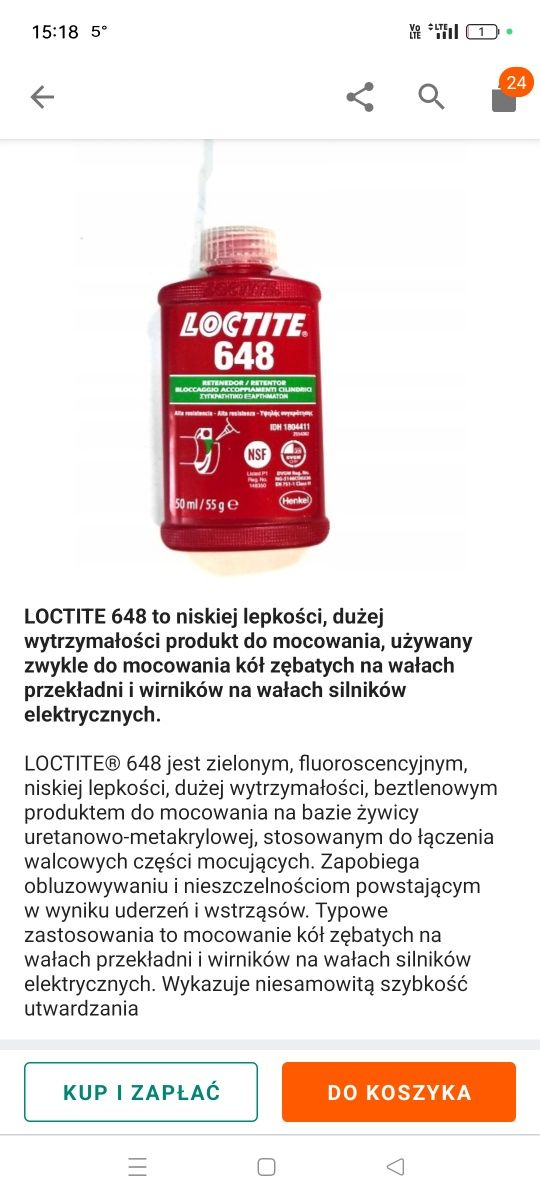 LOCTITE 648 klej anaerobowy do osadzania 50 ml