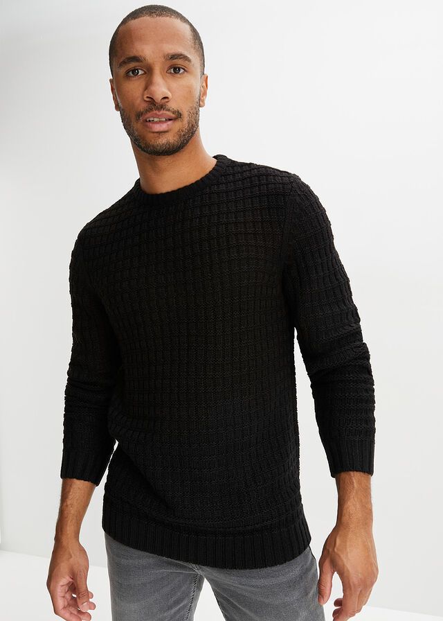 B.P.C czarny sweter męski z okrągłym dekoltem ^56/58, XL