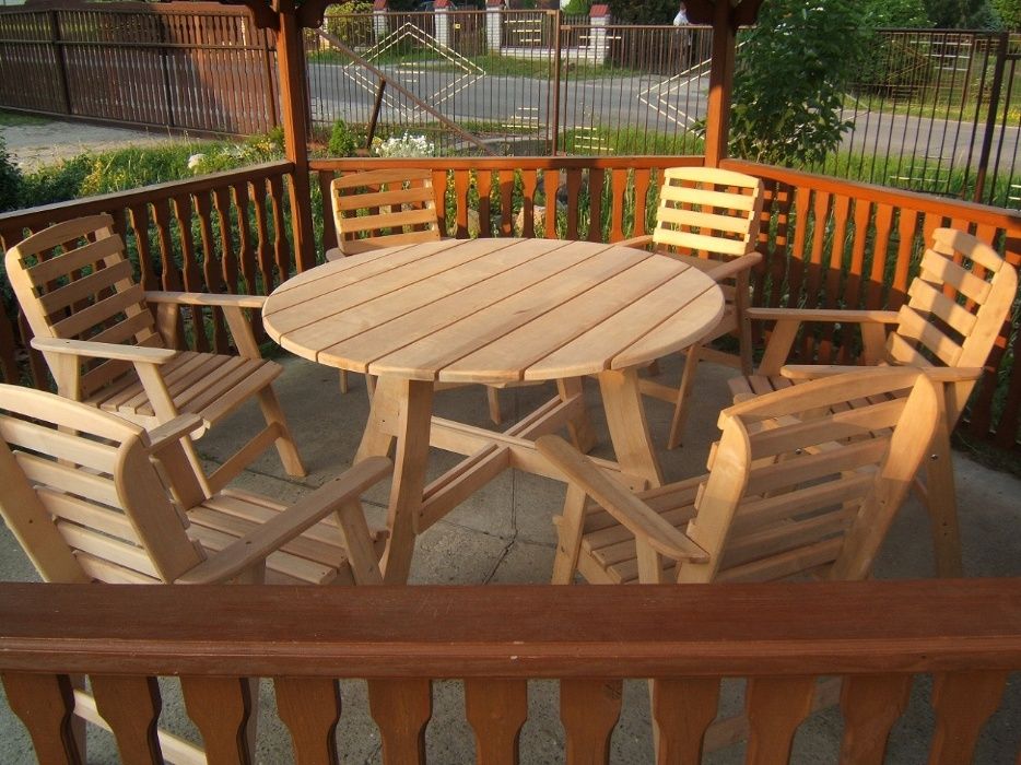 Meble ogrodowe stół z sześcioma krzesłami olcha