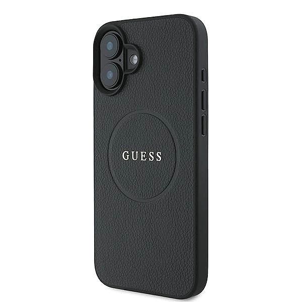 Etui Guess Grained Gold Ring MagSafe na iPhone 16 Plus - czarne